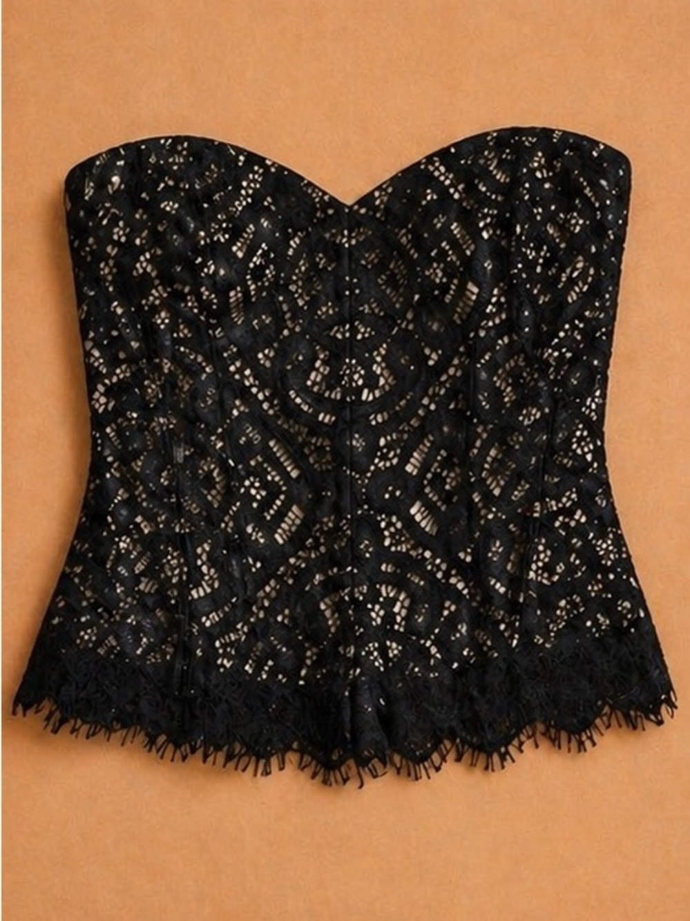 White House Black Market Black Lace Strapless Bustier Top